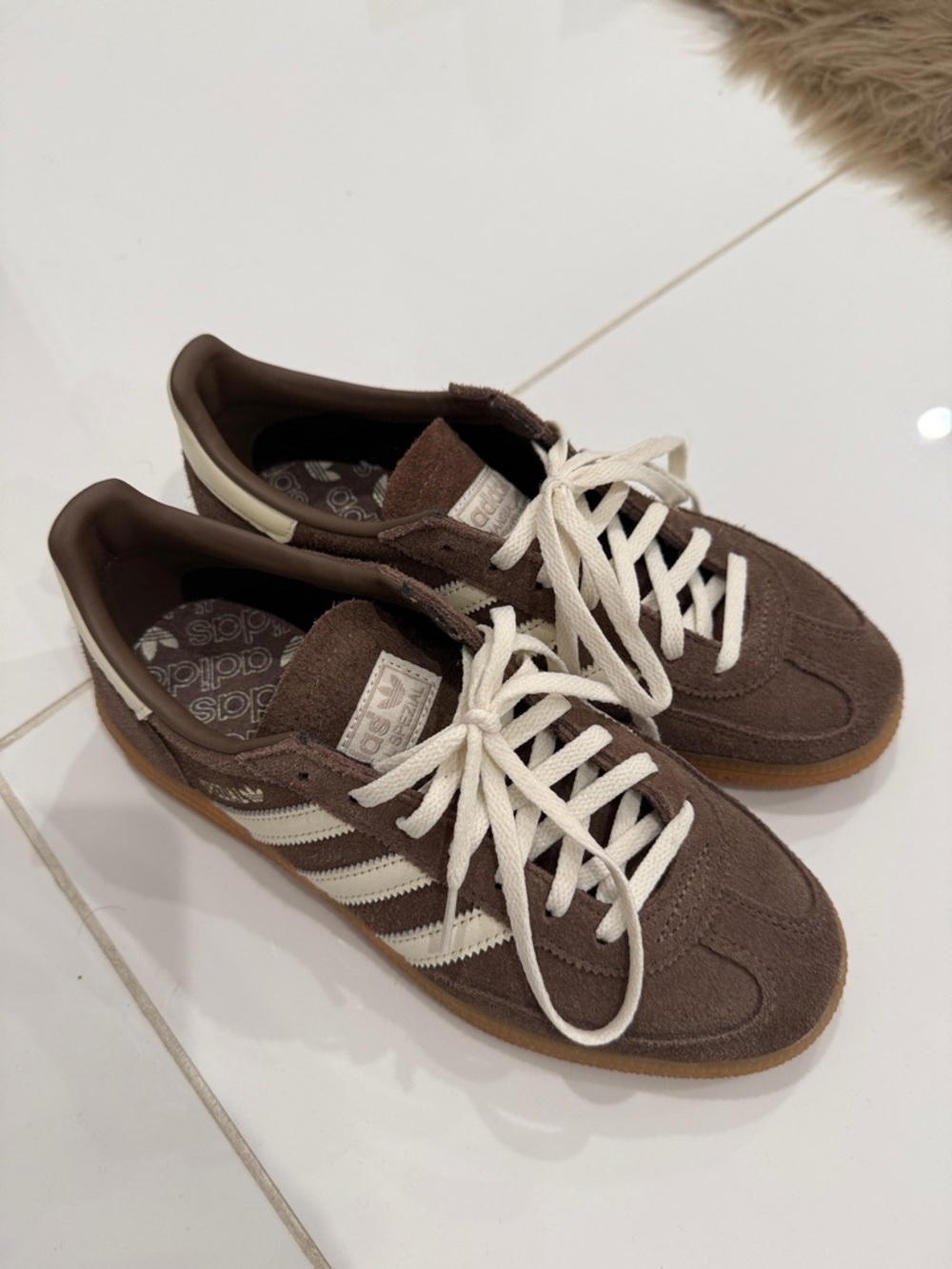 adidas Brown Suede Sneakers with White Stripes size 6.5 never worn